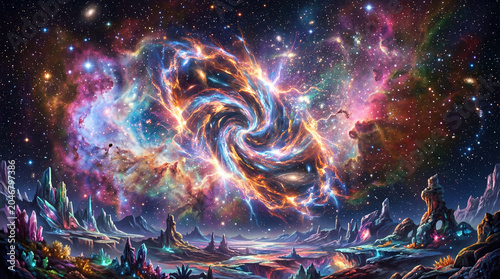 Magnificent Temporal Rift Hovering Over A Vivid Colorful Alien Nebula Surreal Cosmic SciFi Space Background