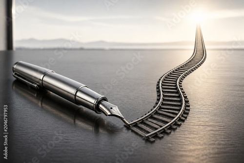Fountain Pen Drawing Elevated Track To Horizon