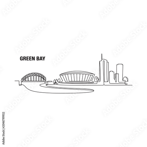 green bay skyline continuous line cityscape architecture