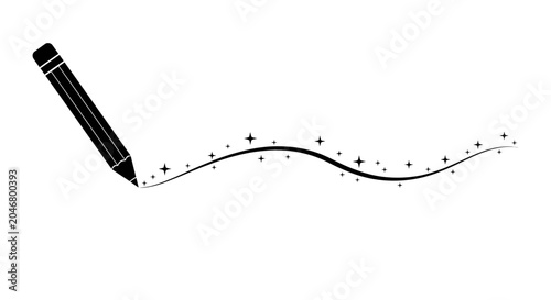 Fotografie Pencil drawing a decorative wavy line with sparkling stars signifies creativity and imaginative design work
