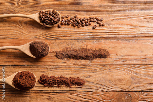 Spoons with coffee powder a...
