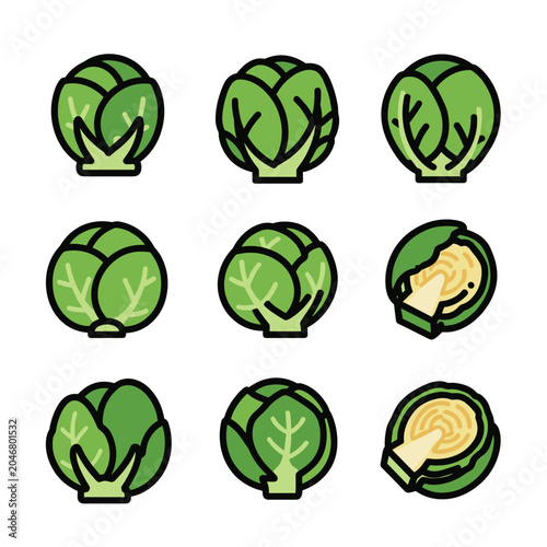 Set of Various Brussels Sprout Icons and Cuts