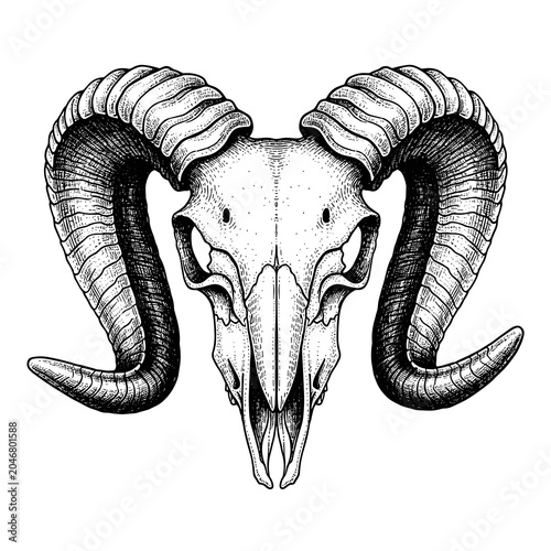Realistic Detailed Sketch of a Ram Skull