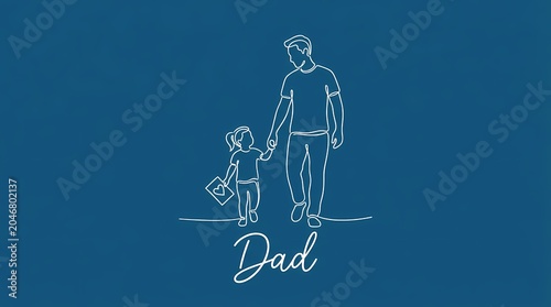 Father and child hold hands on Father's Day celebration with drawing
