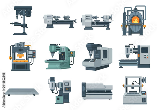 Industrial heavy machinery set for manufacturing and metalworking