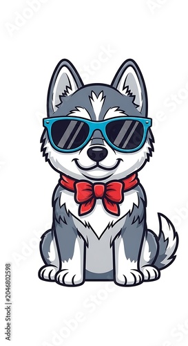 Cute cartoon dog wearing sunglasses and bandana.