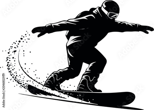Photos Snowboarder wearing helmet and goggles during jump
