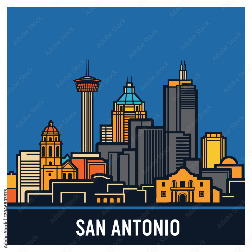 Obraz premium San Antonio Night Skyline with Blue Background