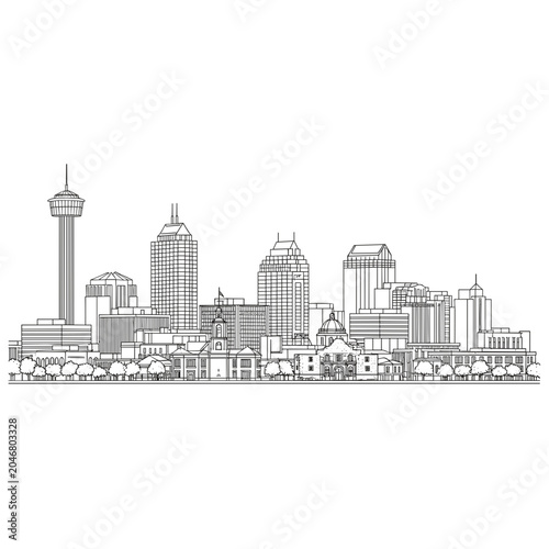 Fine Line Drawing of San Antonio Urban Skyline
