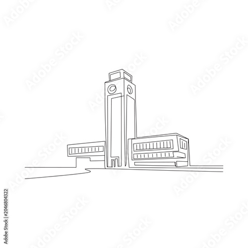 Foto building with clock tower line drawing architecture