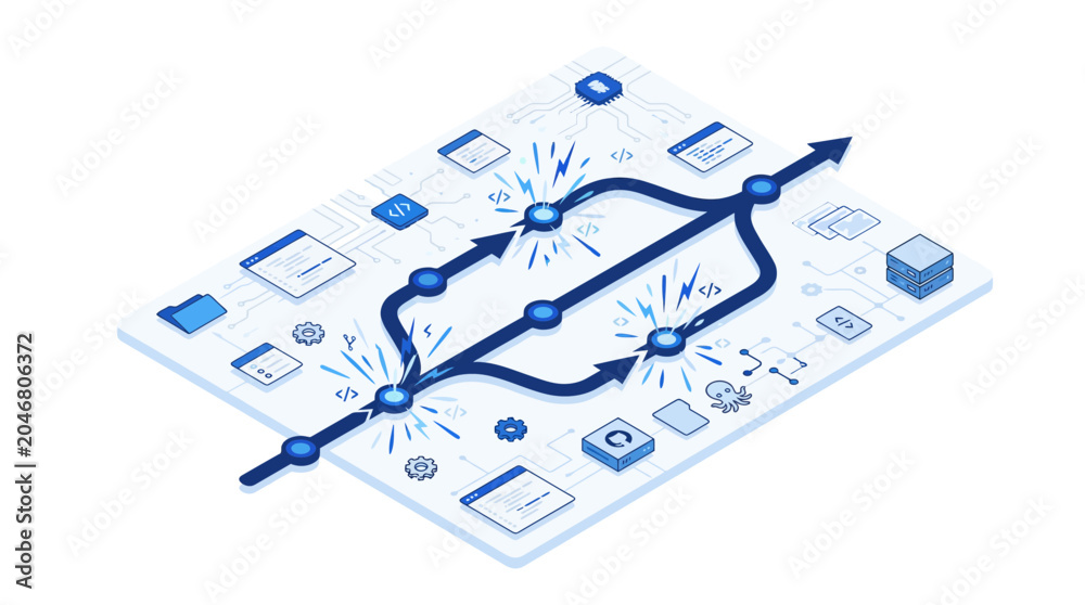 Fototapeta premium Abstract Data Flow Diagram, Network Path, Tech Process