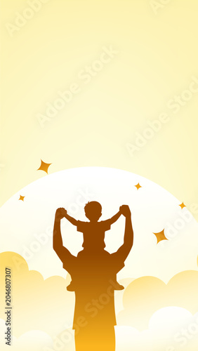 Fathers Day Family Relationship Silhouette Background Vertical Illustration