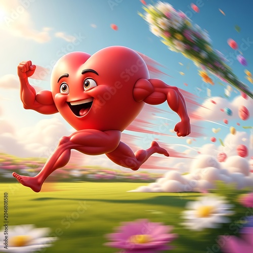 Joyful child in red shirt playing outdoors with bubbles.
