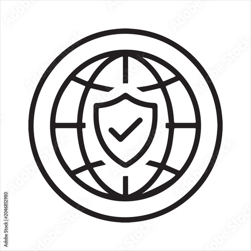 Global network security shield with checkmark icon.