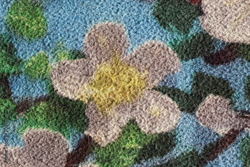 Foto Textured surface of a traditional floral tapestry rug highlighting pastel colors and dense fibers