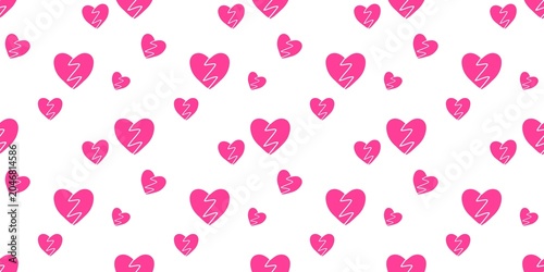 Tableau sur toile Simple and clean seamless pattern featuring pink broken hearts on a crisp white background