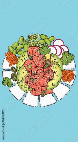 Colorful fresh fruit and vegetable salad bowl.