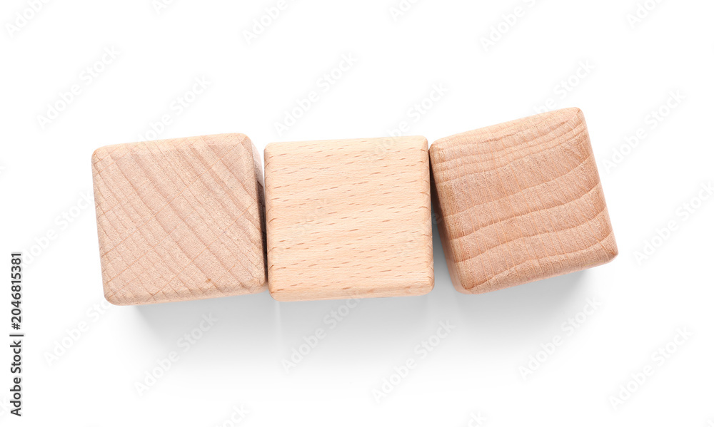 Obraz premium Composition with wooden blocks isolated on white background, closeup