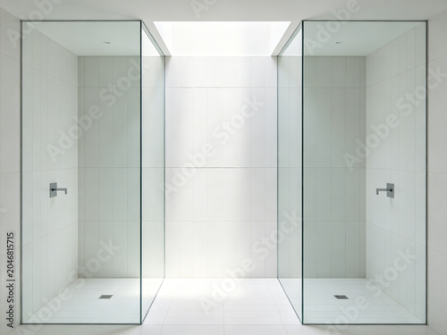 Minimalist white glass shower room with aerial view