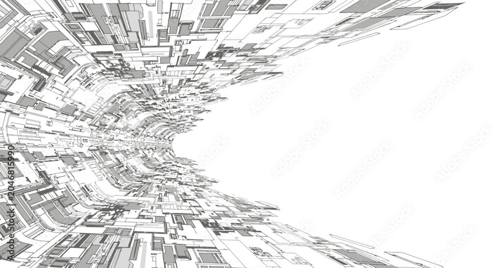 Fototapeta premium Abstract Futuristic Tunnel Wireframe, Digital Art, Technology Concept