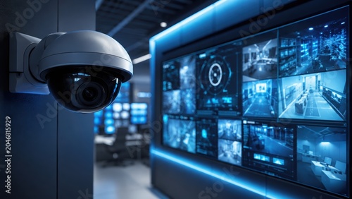 CCTV Security Camera Monitoring Surveillance Screens in Modern Control Room