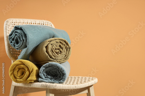 Chair with stack of soft bl...