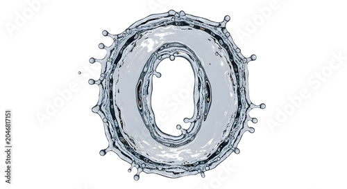 Liquid splash letter o shaped from crystal clear water on white