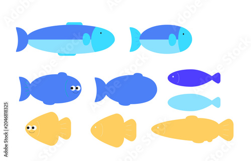 Simple fish vector illustration set with minimalist sea life design