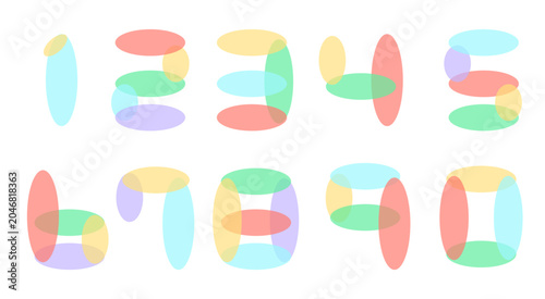 Colorful number set from 0 to 9 with vibrant multicolor strokes