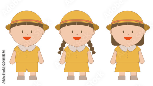 Adorable chibi student boy and girl graphic elements in school wear