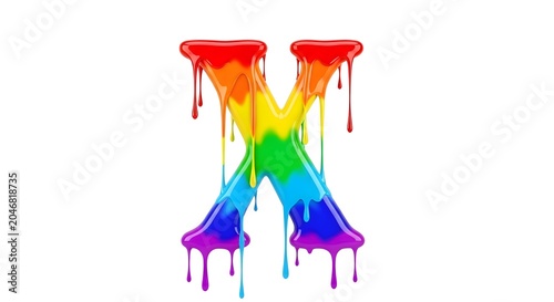 Colorful dripping rainbow letter x isolated on white