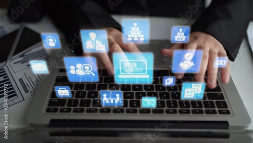 Foto Job search icons show recruitment, HR management, and employee career growth