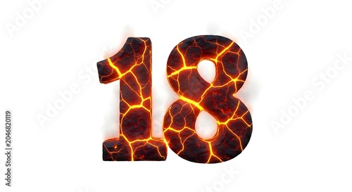 Molten volcanic lava number eighteen isolated on white background