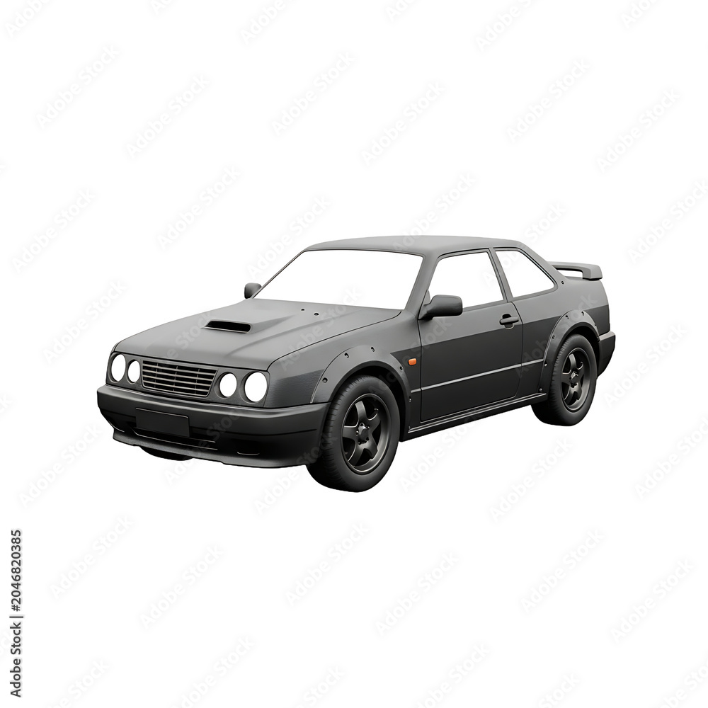 Naklejka premium Three Quarter View Of A Dark Grey Sedan Sport Car Isolated On A White Background