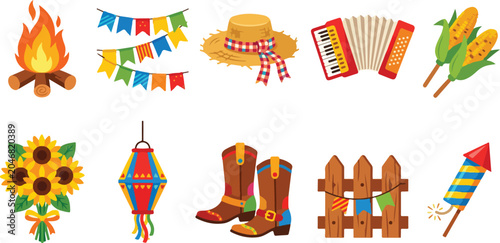 Traditional brazilian festa junina icons and celebration elements