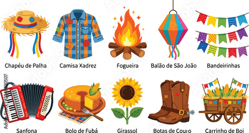 Colorful collection of traditional brazilian festa junina symbols