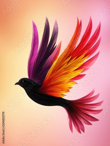 Abstract Colorful Bird in Flight, Digital Painting