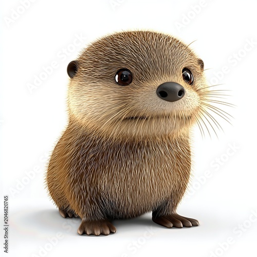Adorable 3D Rendered Baby Otter Closeup on White Background