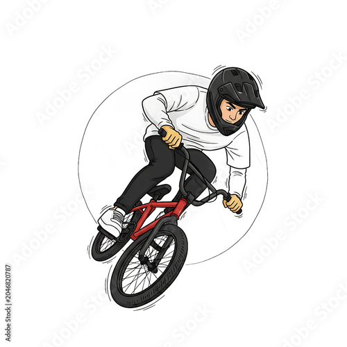 Illustration Of A Young Cyclist Performing A Bmx Stunt Wearing A Helmet Against White Background