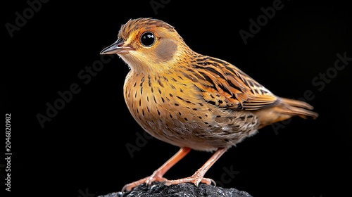 Closeup of a Small Brown and Orange Bird on Black Background