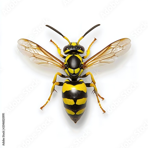Detailed Close Up of Yellow Jacket Wasp on White Background