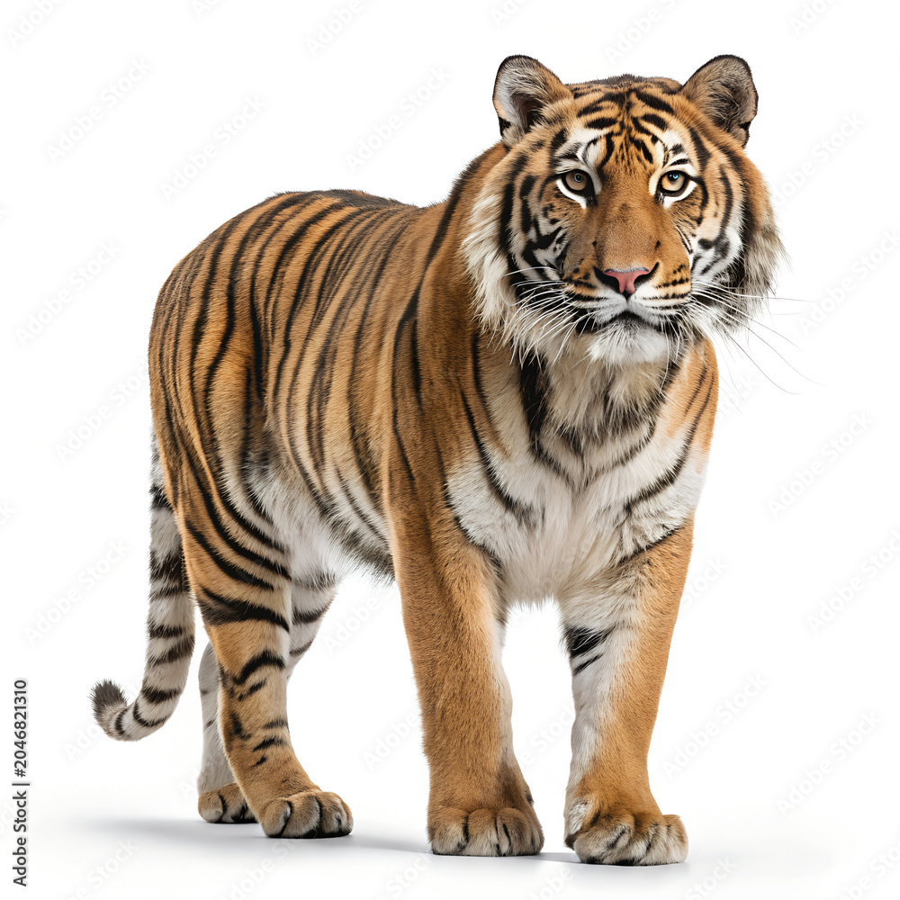 Obraz premium Tiger, orange tiger, wild animal, mammal, wildlife creature isolated on White Background