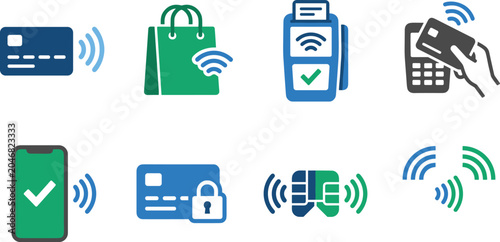 Bild auf Leinwand Contactless Payment and NFC Technology Icon Collection with Wireless Transaction