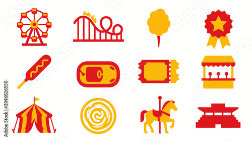 Vibrant Carnival Fun Flat Vector Icon Set