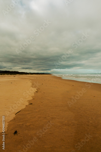 Empty sandy beach under overcast sky coastal nature exploration