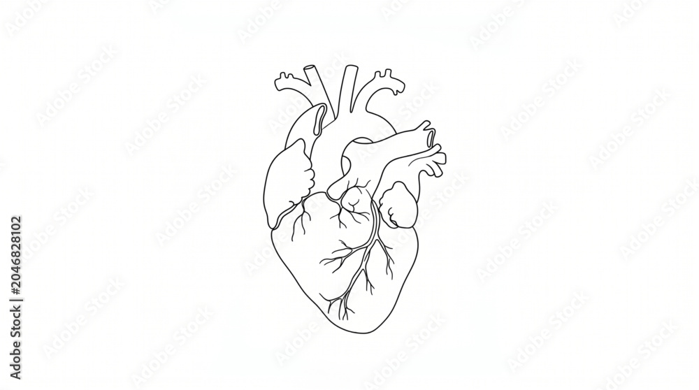 Fototapeta premium Minimal Human Heart Line Art Illustration
