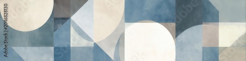 Geometric Abstract Art Blue, Beige, and Gray Shapes