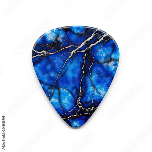Blue Marble Textured Guitar Pick Isolated on White Background