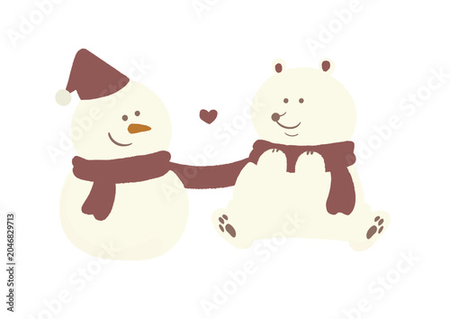 Obraz na plátně 雪だるまとくま サンタ帽子