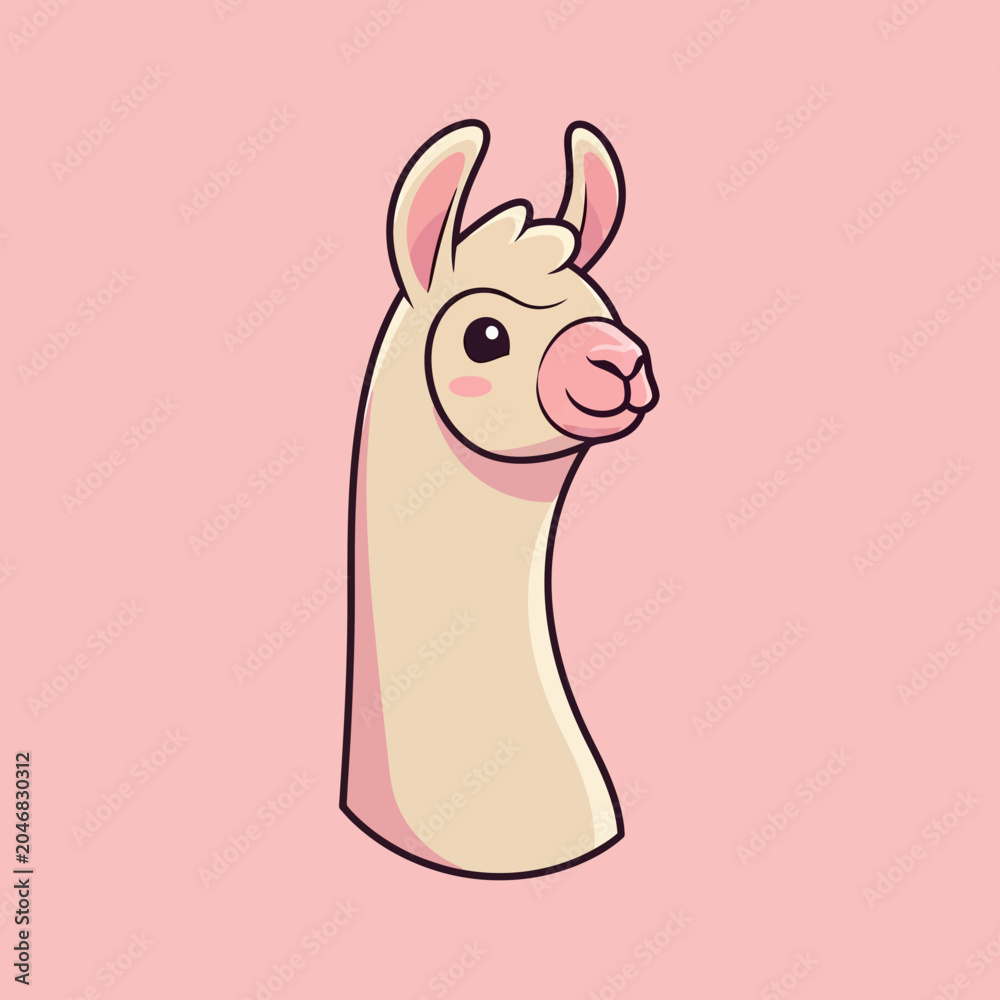 Fototapeta premium Cute Cartoon Llama Head Portrait.
